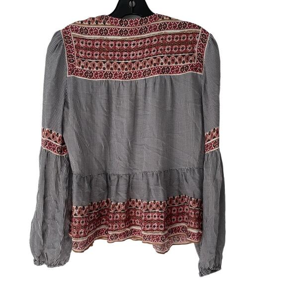 Veronica Beard Rosie Silk Gingham Paisley Blouse black size 6  boho - Picture 7 of 10